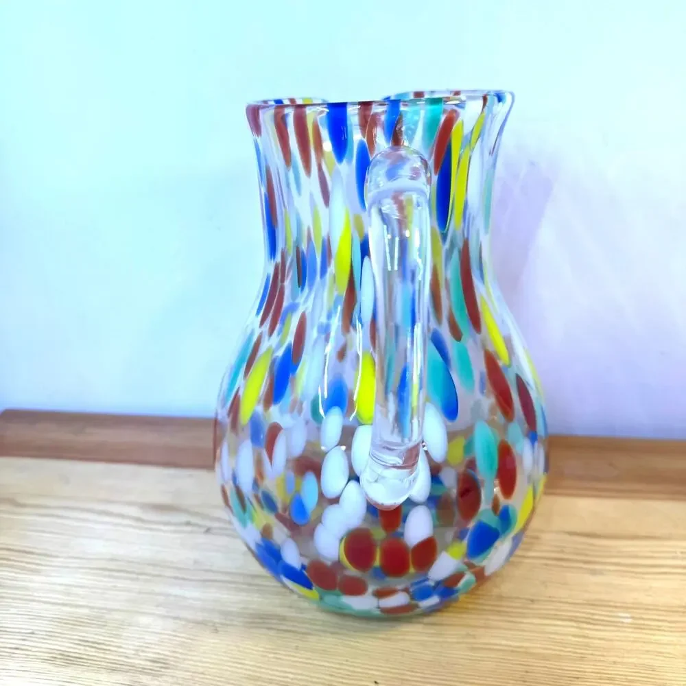 Ovente Confetti Margarita Glass Pitcher Multicolor Hand Blown Style 9.5